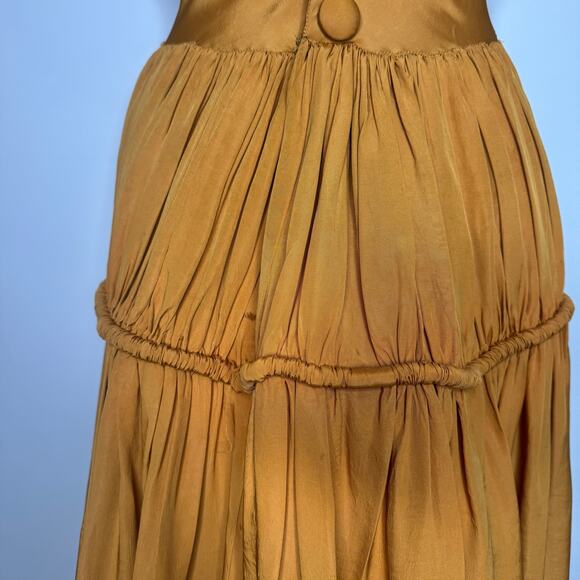 VINTAGE | 1930s 1940s Mustard Cold Rayon Ball Ruched Gown - Picture 9 of 11